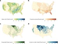 Total count of flood events per county by flood causes during 2001–2018